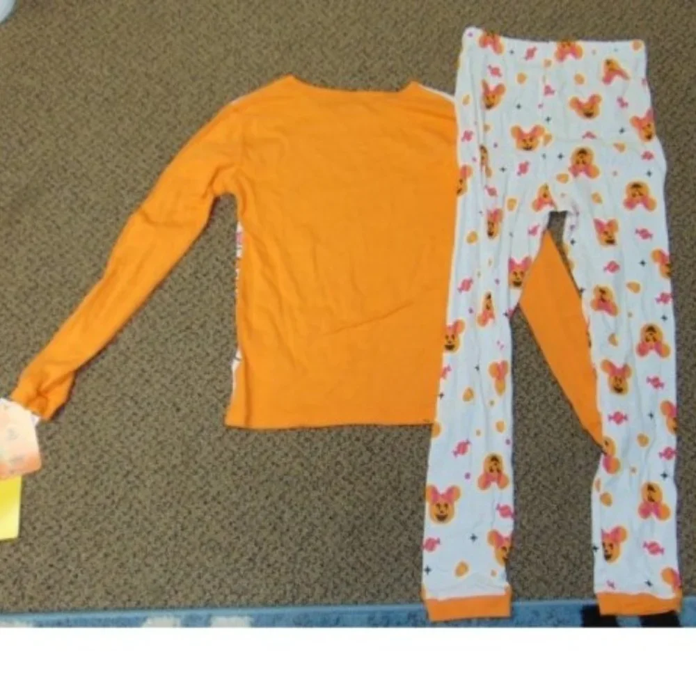 Minnie Mouse Halloween Pajamas 12 Orange White 2 Pc Shirt & Pants Girls Disney